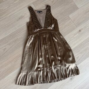 Vfish Taupe Silk Dress with Pleated Trim